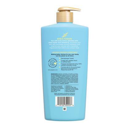 Authentic imported Jergens body moisturizer bottle highlighting the paraben free and cruelty free labels