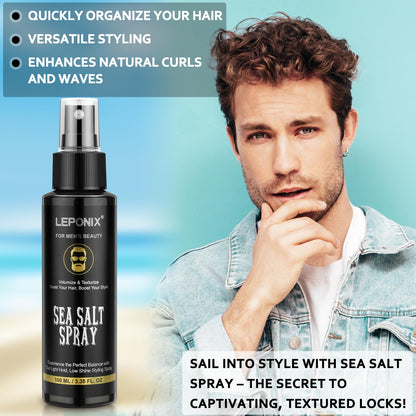 Lifestyle shot of man using Leponix sea salt spray