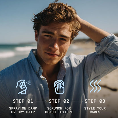imported mens grooming sea salt mist on a plain neutral background