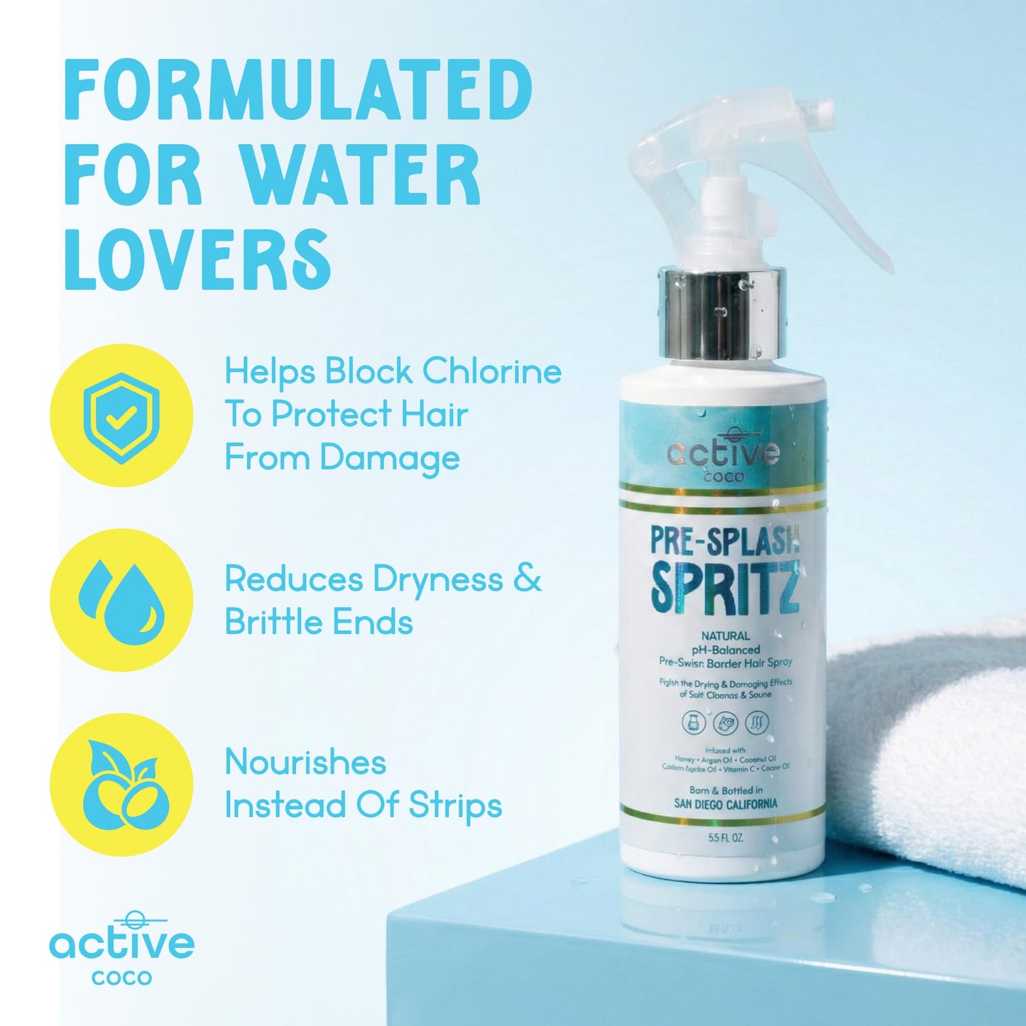 Active COCO leave in conditioner spray for swimmer hair protection