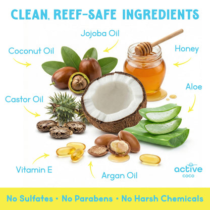 Anti chlorine hair protector spray with coconut oil and aloe vera ingredients