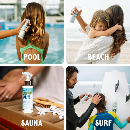 Sulfate free pre swim conditioning spray on a clean background