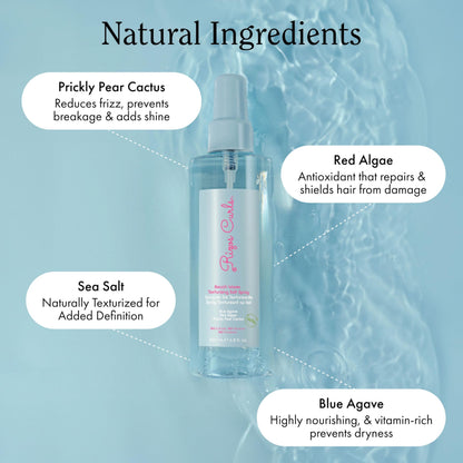 Rizos Curls salt spray back label showing usage instructions and ingredients