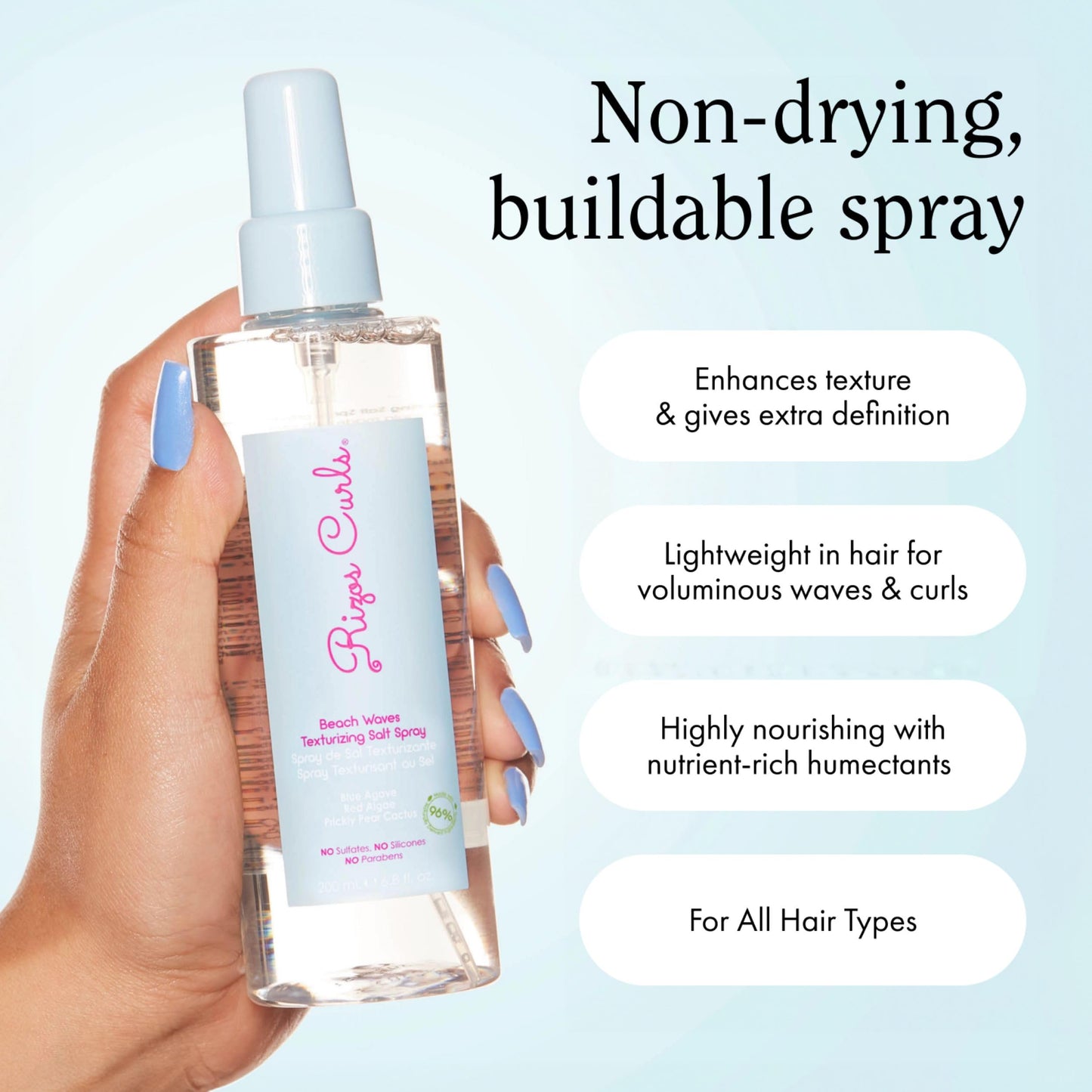 Rizos Curls 6.8 ounces texturizing spray highlighting blue agave extract benefits