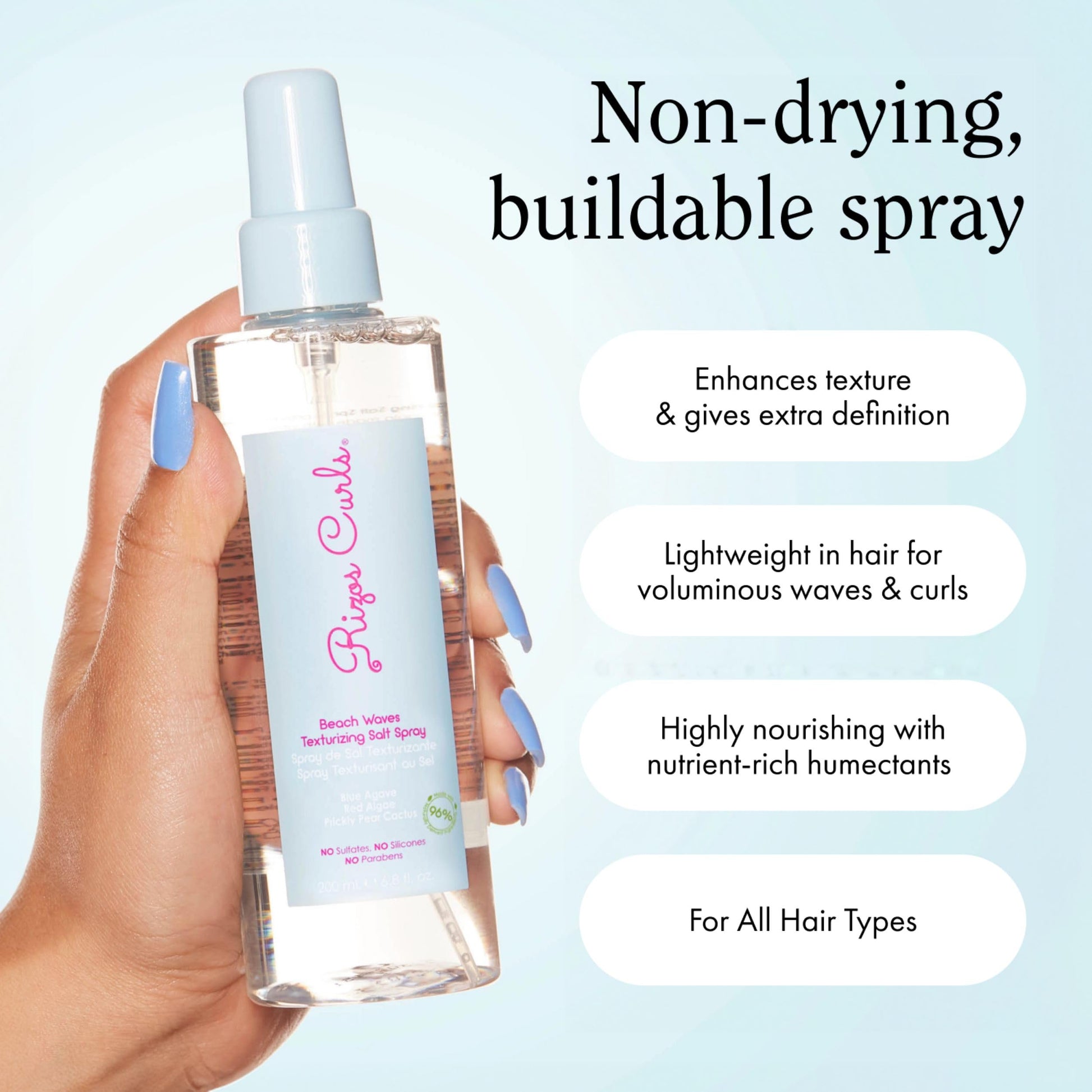 Rizos Curls 6.8 ounces texturizing spray highlighting blue agave extract benefits