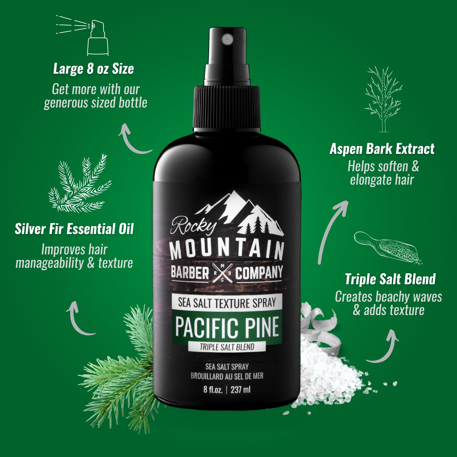 Rocky Mountain Barber Company Pacific Pine spray for men hair texture