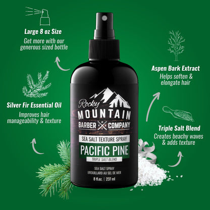 Rocky Mountain Barber Company Pacific Pine spray for men hair texture