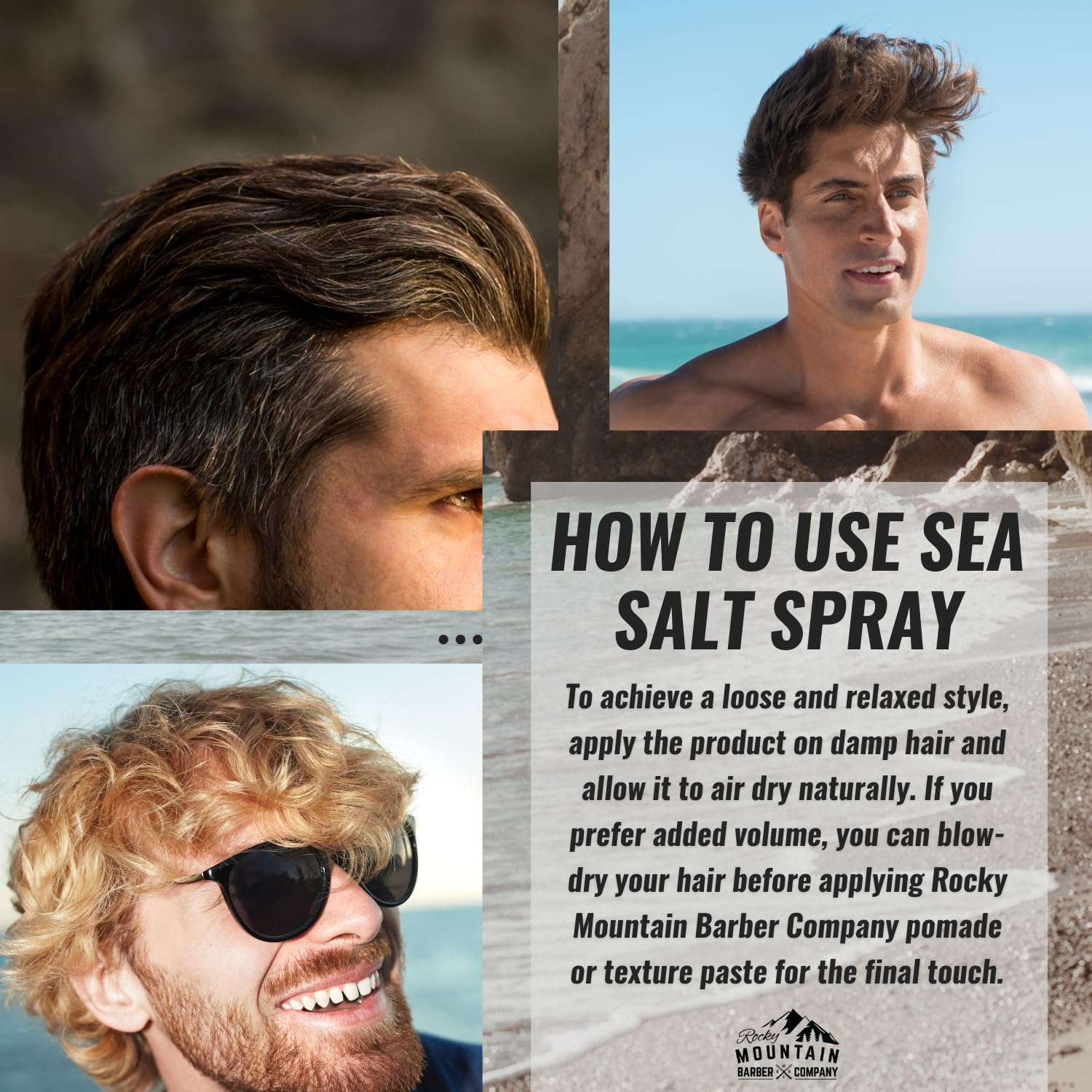 Back view of Rocky Mountain Barber Company 8 fluid ounce sea salt spray