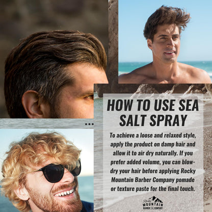 Back view of Rocky Mountain Barber Company 8 fluid ounce sea salt spray