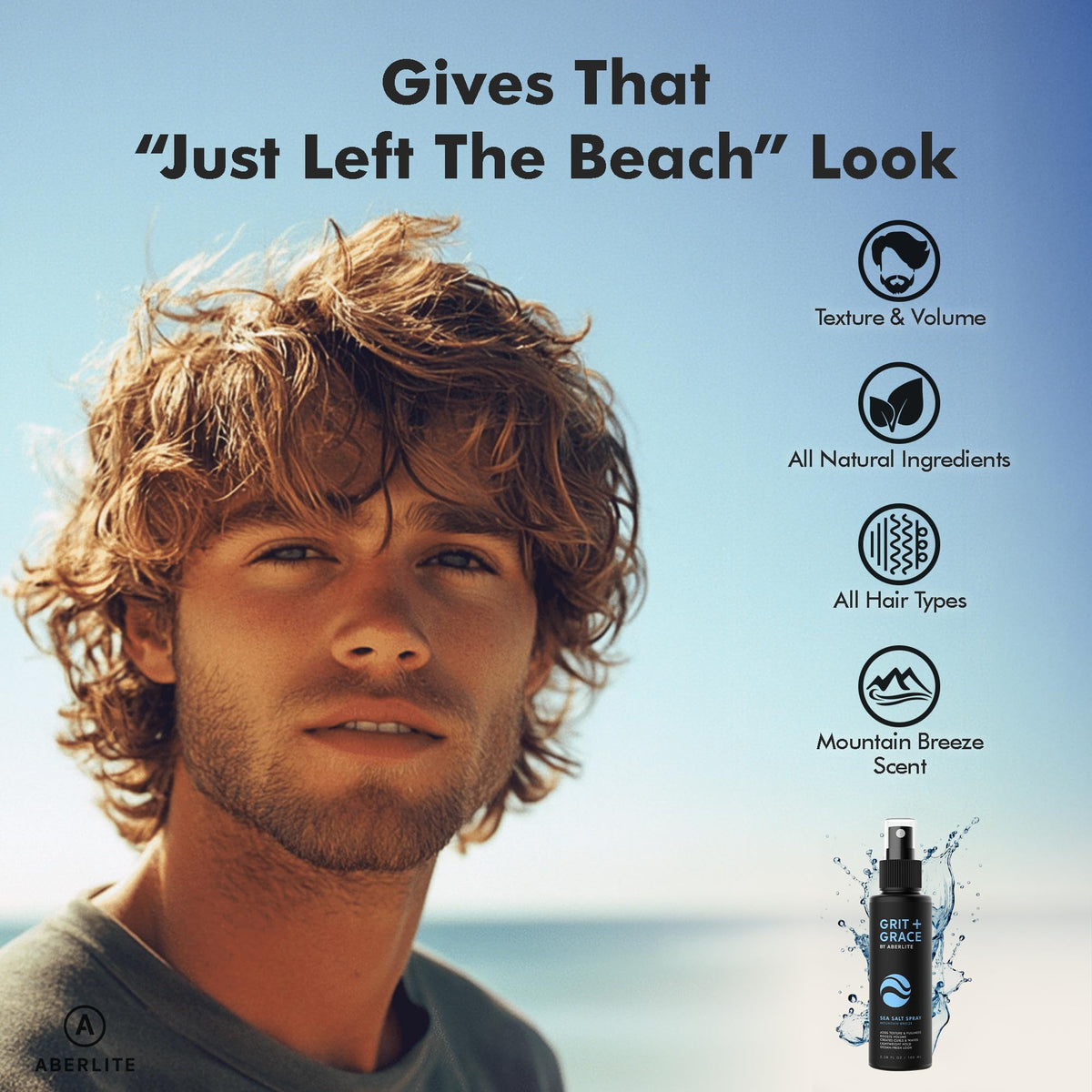 Authentic USA imported Aberlite hair texture spray close up view