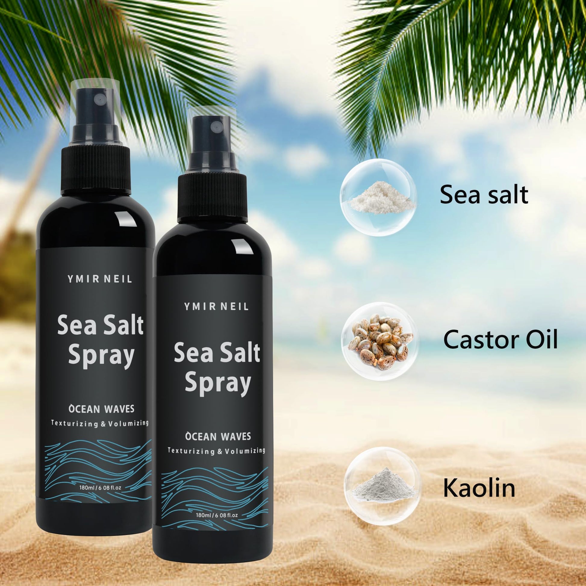 YMIR NEIL hair texturizing spray bottle showing six fluid ounces size