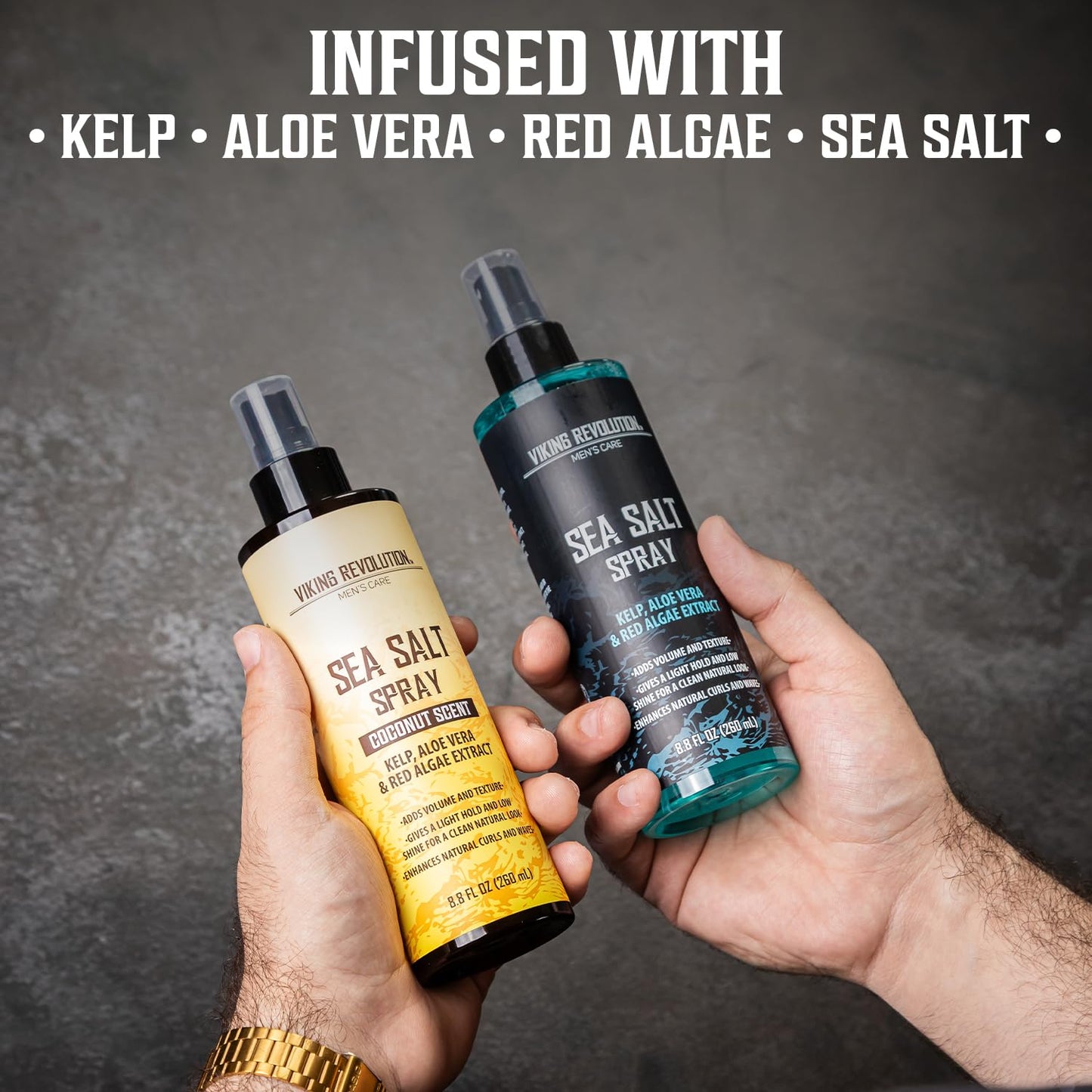 Viking Revolution hair texturizer showing ocean breeze and coconut scent label