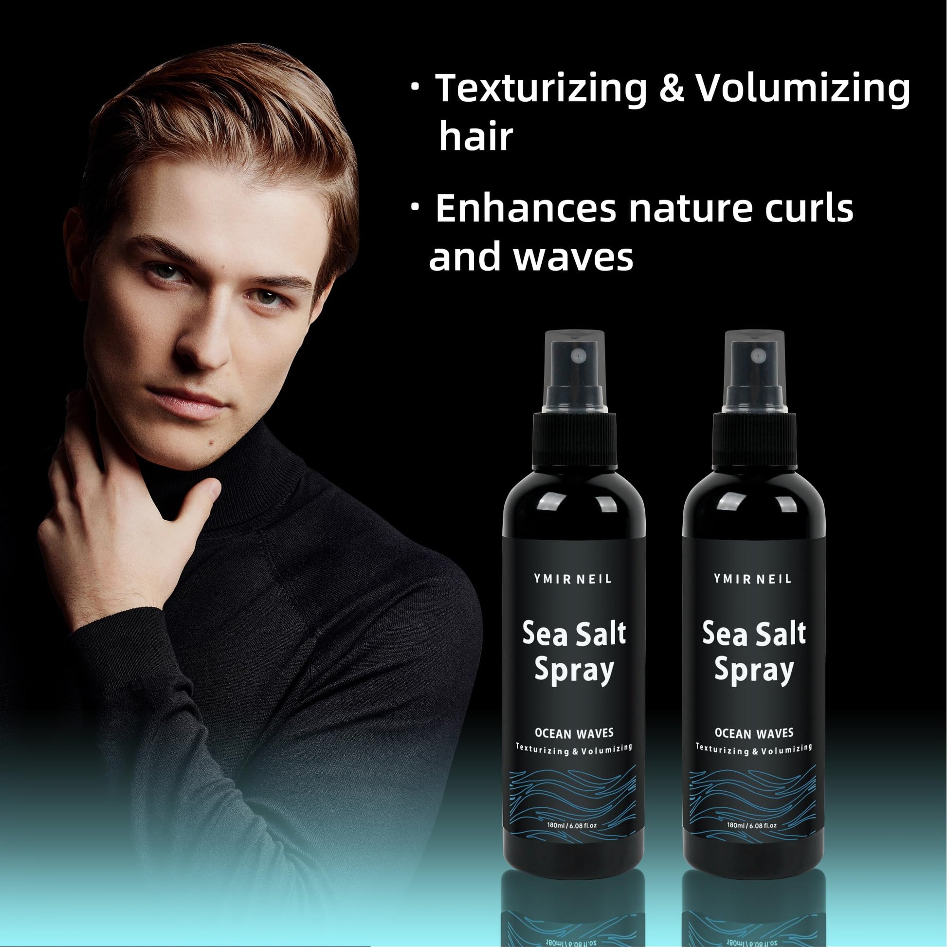 Matte finish beach waves spray for men hair styling close up