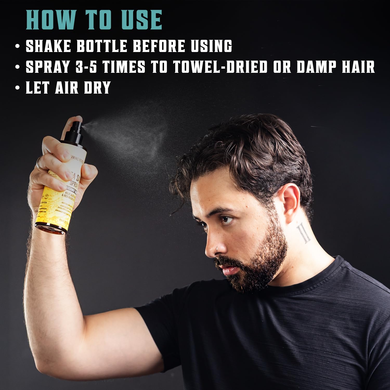 Viking Revolution men styling spray highlighting kelp and aloe vera benefits