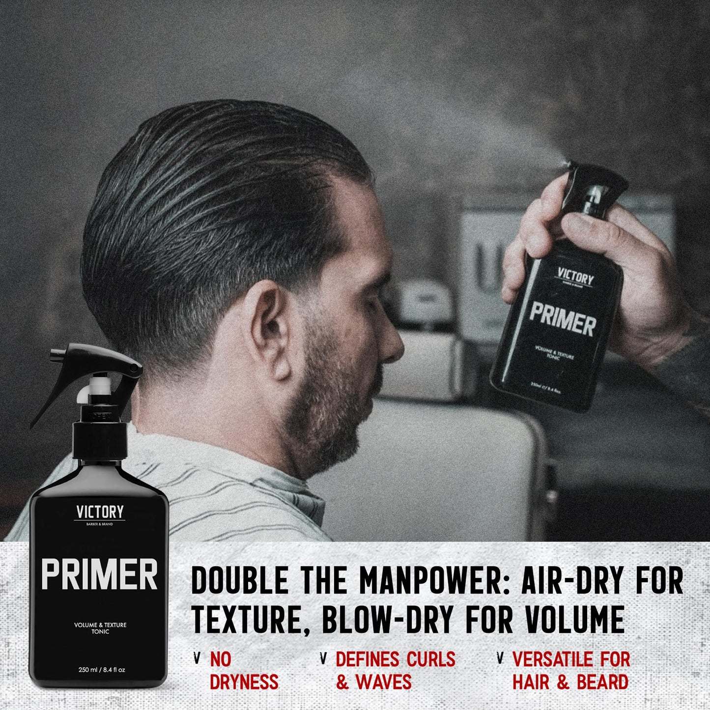 Back label of Victory Barber And Brand Primer hair tonic