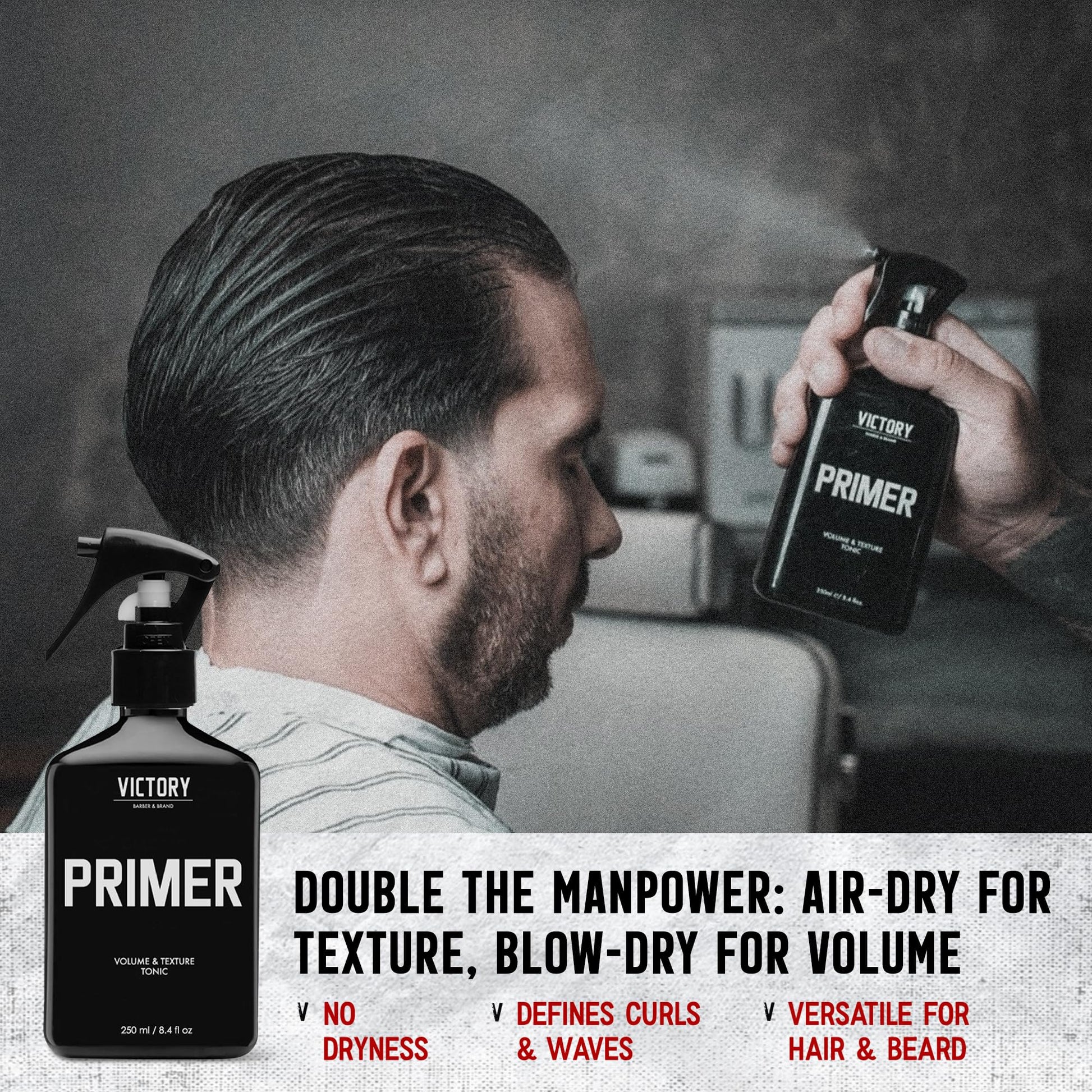 Back label of Victory Barber And Brand Primer hair tonic