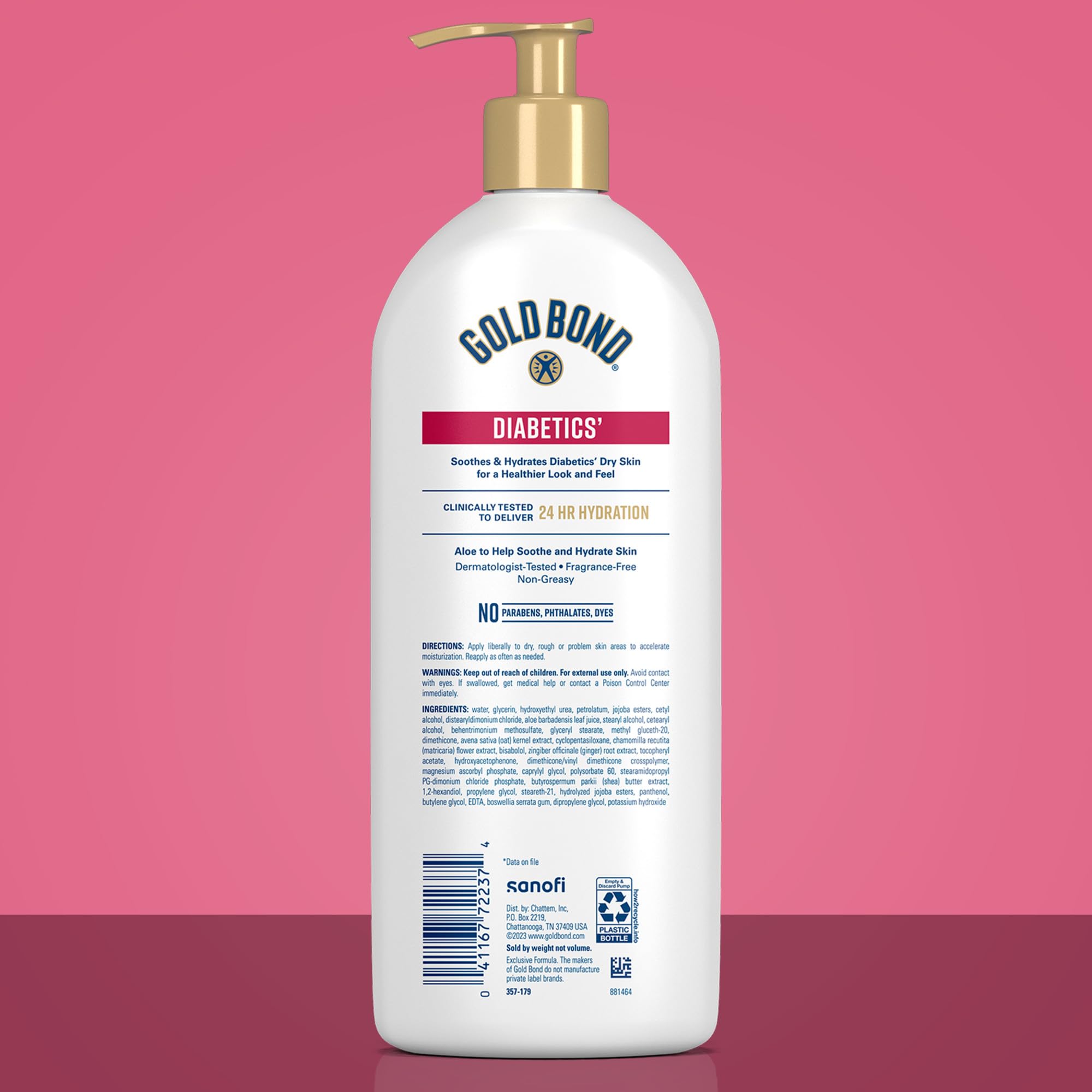 Gold Bond diabetic body lotion bottle showing pump mechanism