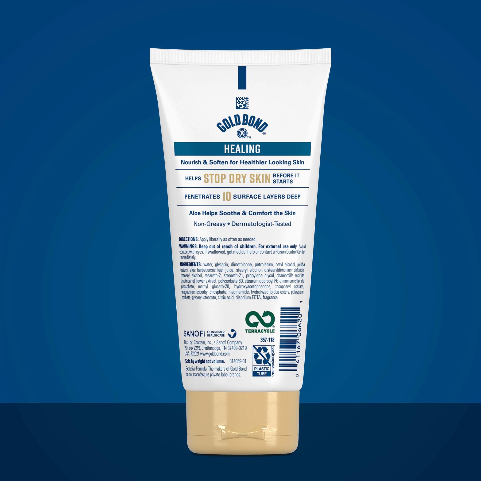 Gold Bond Healing Hydrating Lotion showing 5.5 ounce size