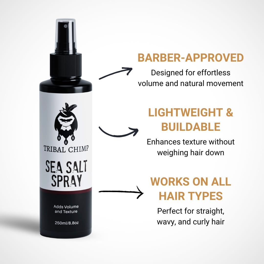 Close up of Tribal Chimp Sea Salt Spray branding and label