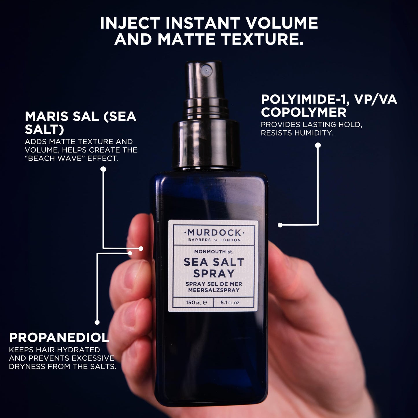 Back view of Murdock London 150 milliliters sea salt spray