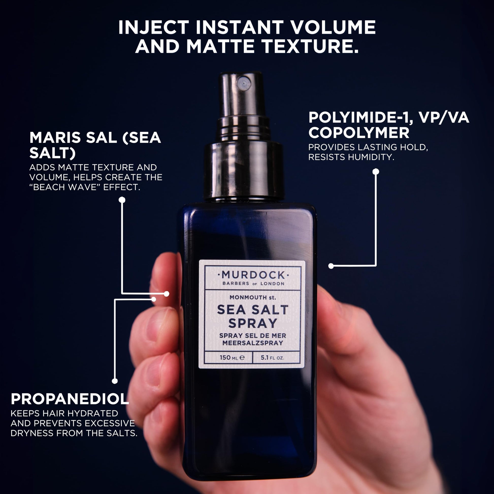 Back view of Murdock London 150 milliliters sea salt spray