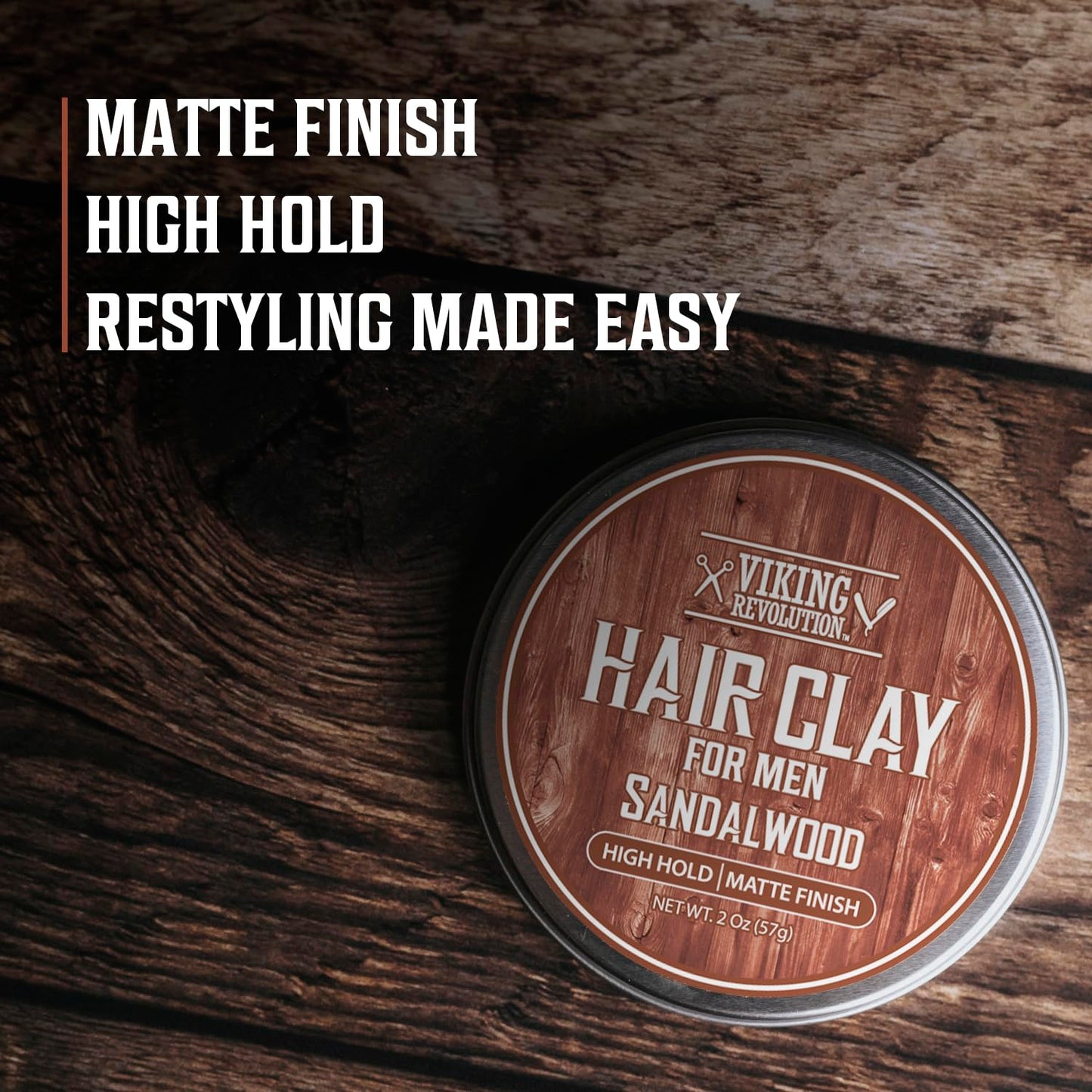 Viking Revolution matte hair clay container for strong pliable styling hold