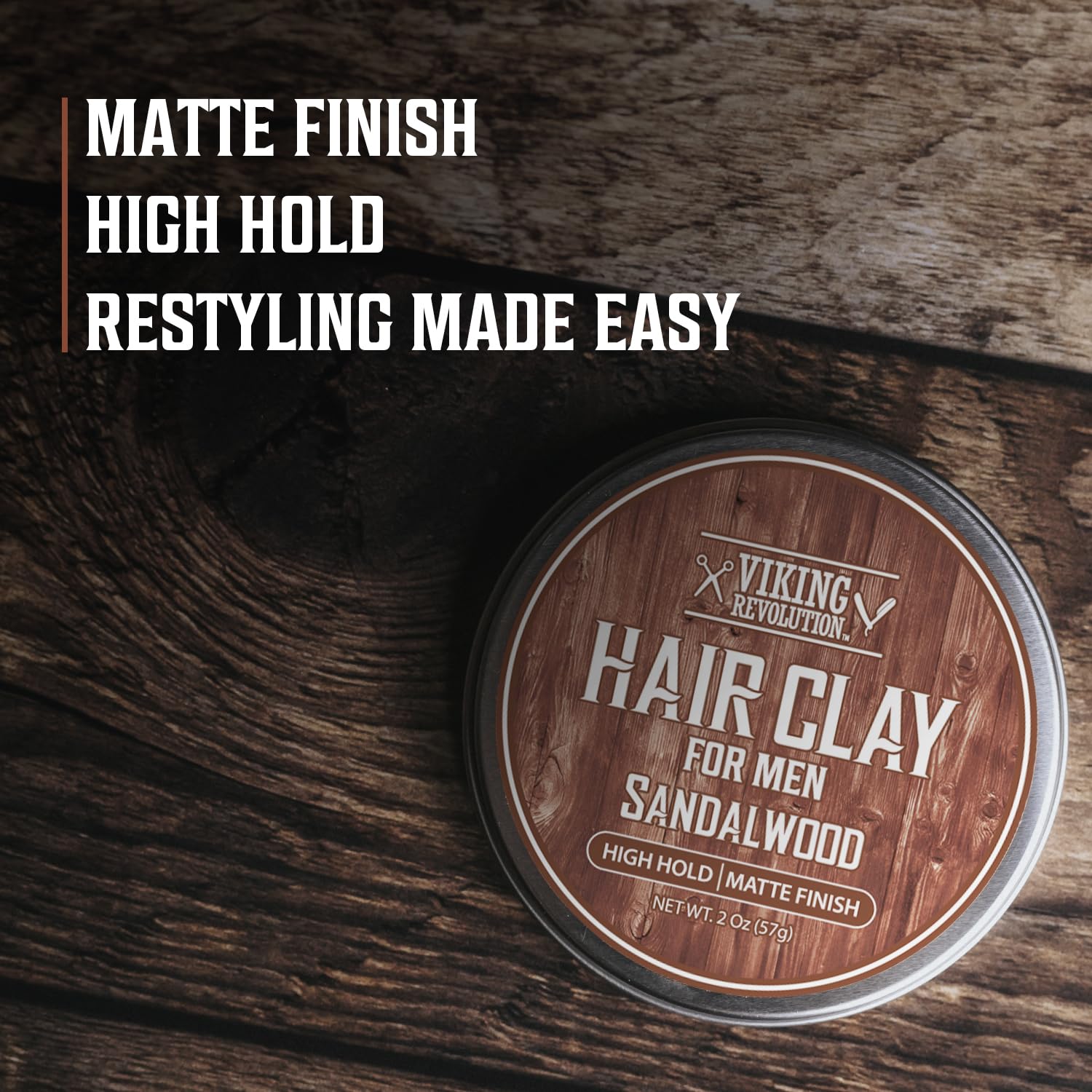 Viking Revolution matte hair clay container for strong pliable styling hold