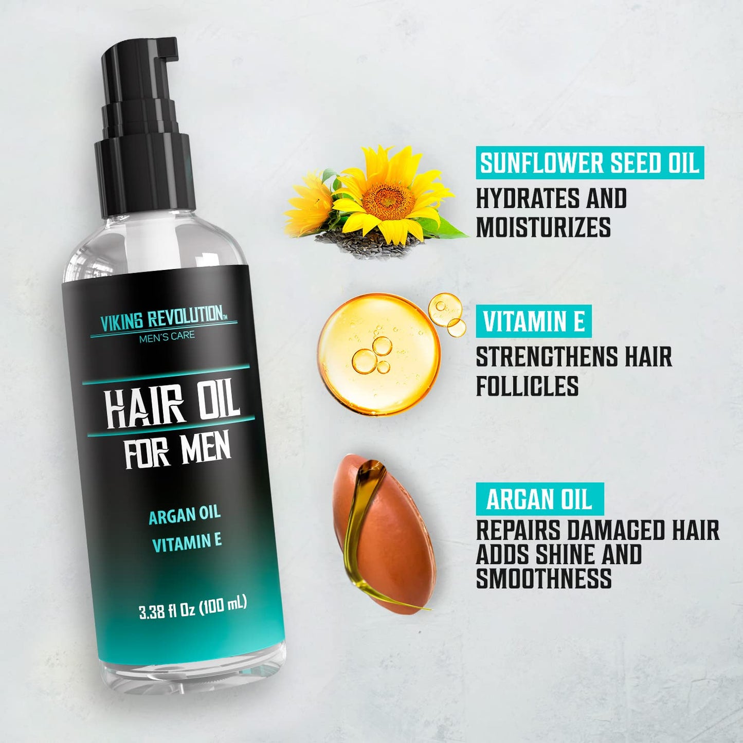 Viking Revolution hydrating hair oil bottle for softening and conditioning mens hair
