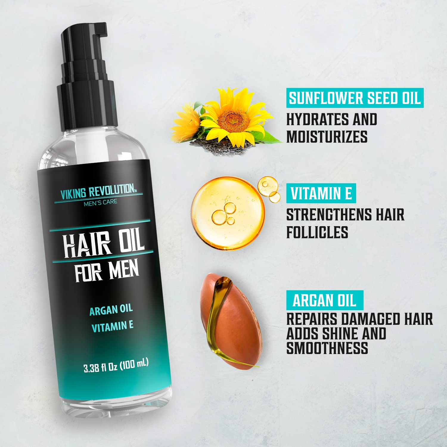 Viking Revolution hydrating hair oil bottle for softening and conditioning mens hair