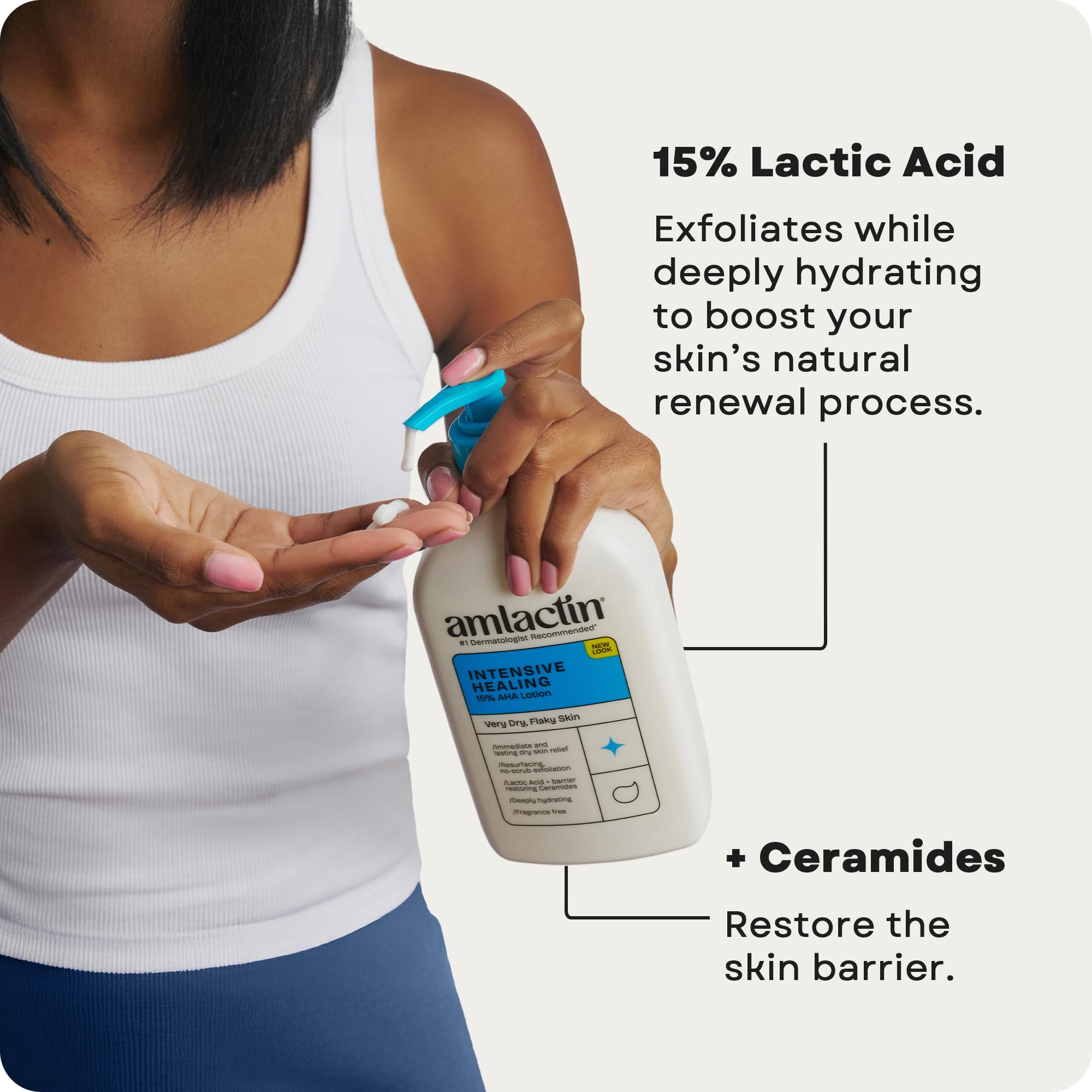 Close up of AmLactin Intensive Healing Lotion key ingredients