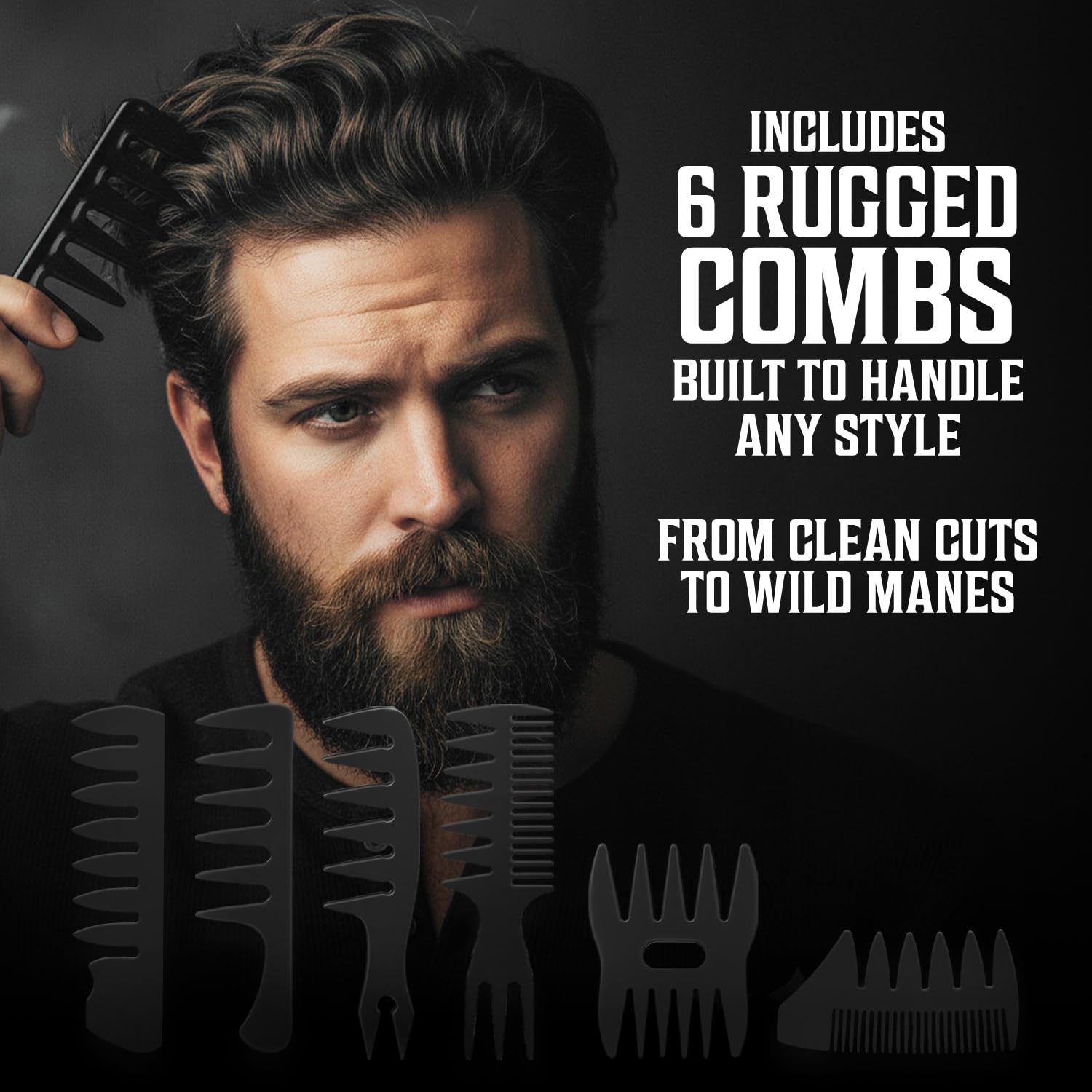 Viking Revolution six piece comb set arranged for professional barbershop grooming