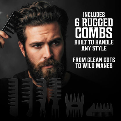 Viking Revolution six piece comb set arranged for professional barbershop grooming