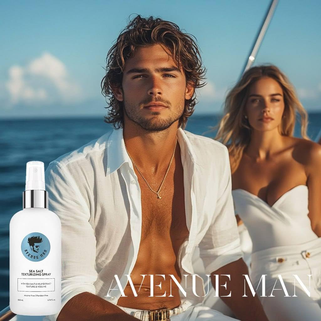 Avenue Man sea salt hair spray packaging details