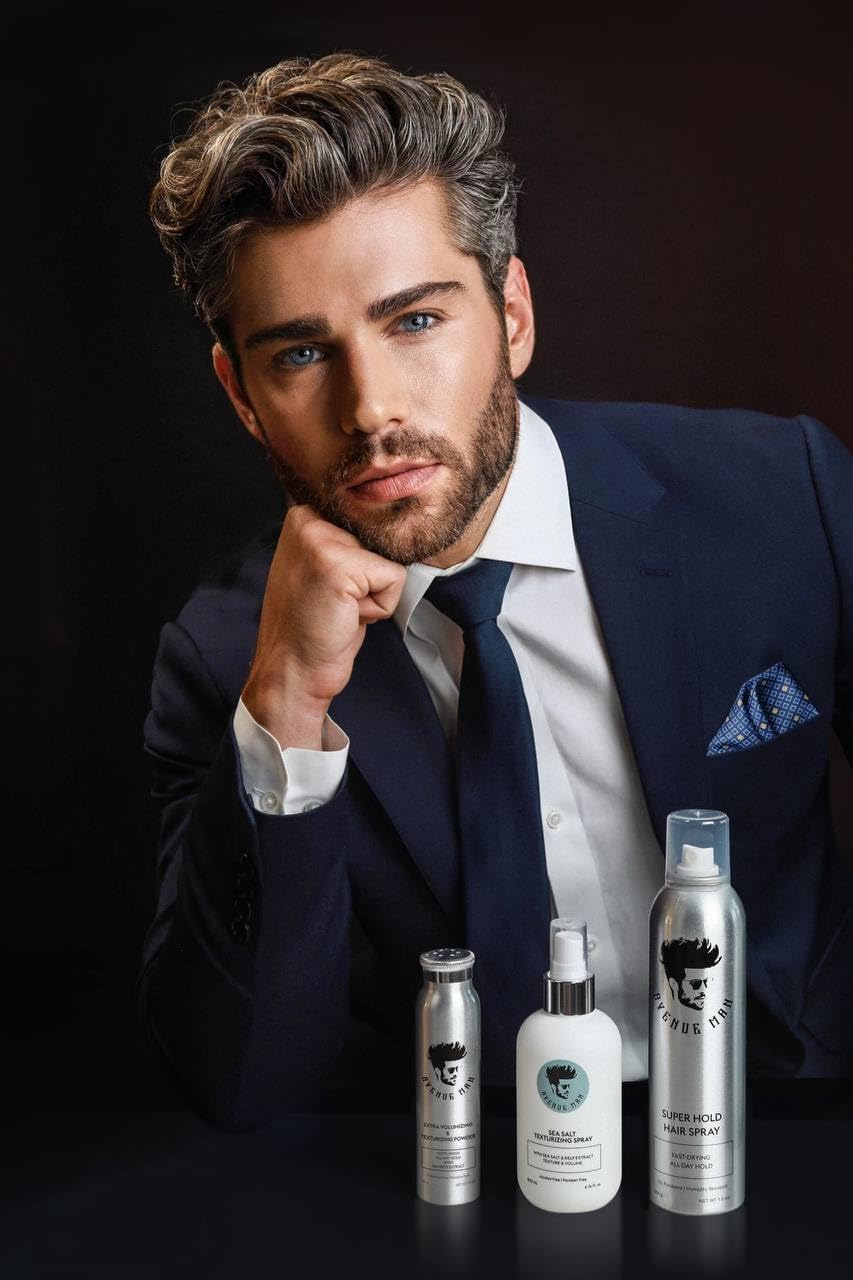 Side profile of Avenue Man sea salt spray for men