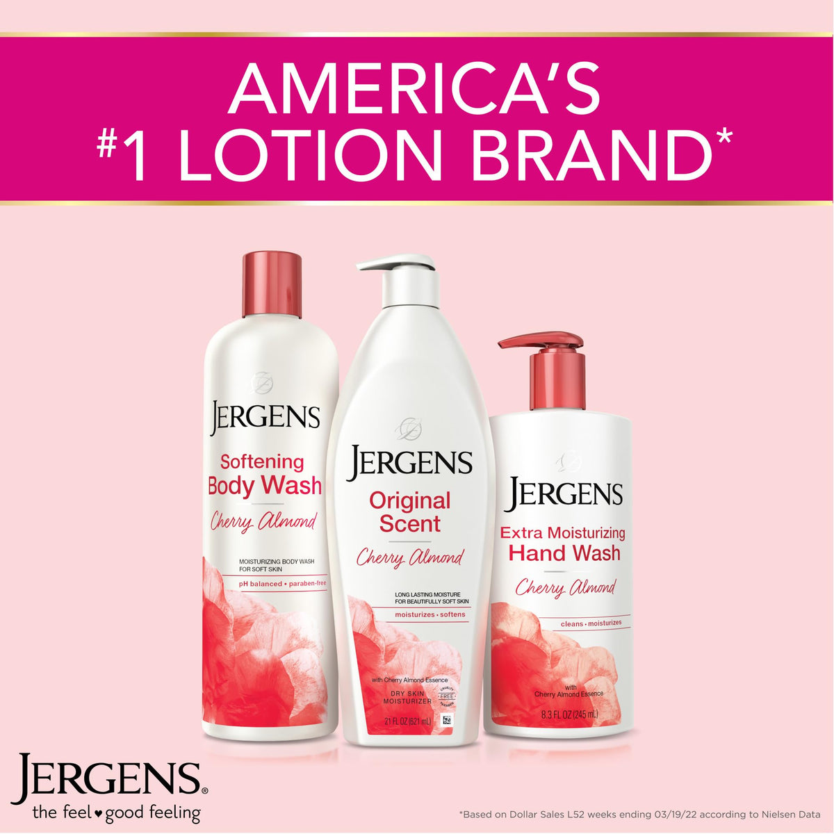 Jergens cherry almond essence bottle packaging angle
