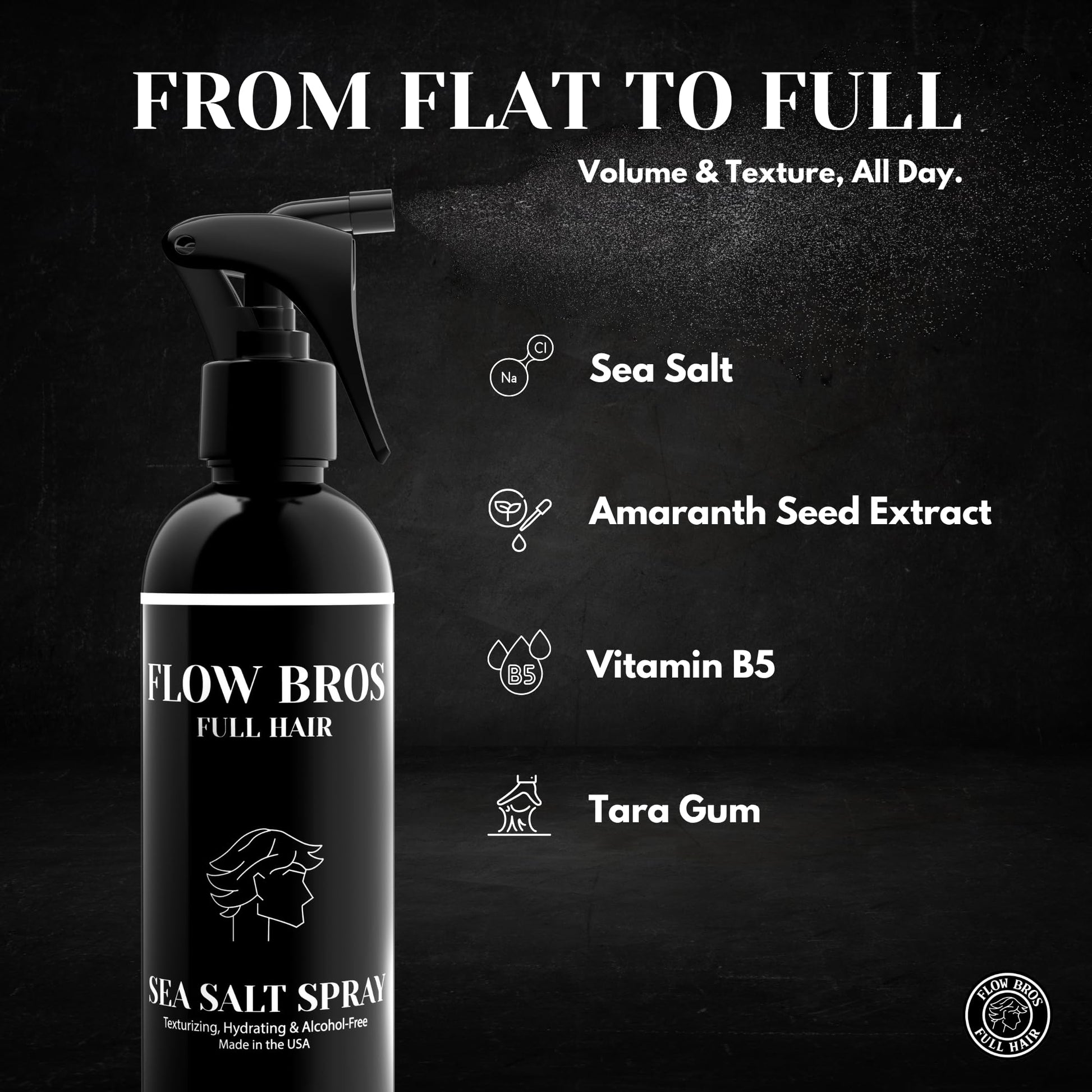 Flow Bros imported USA authentic texturizing and volumizing hair spray bottle