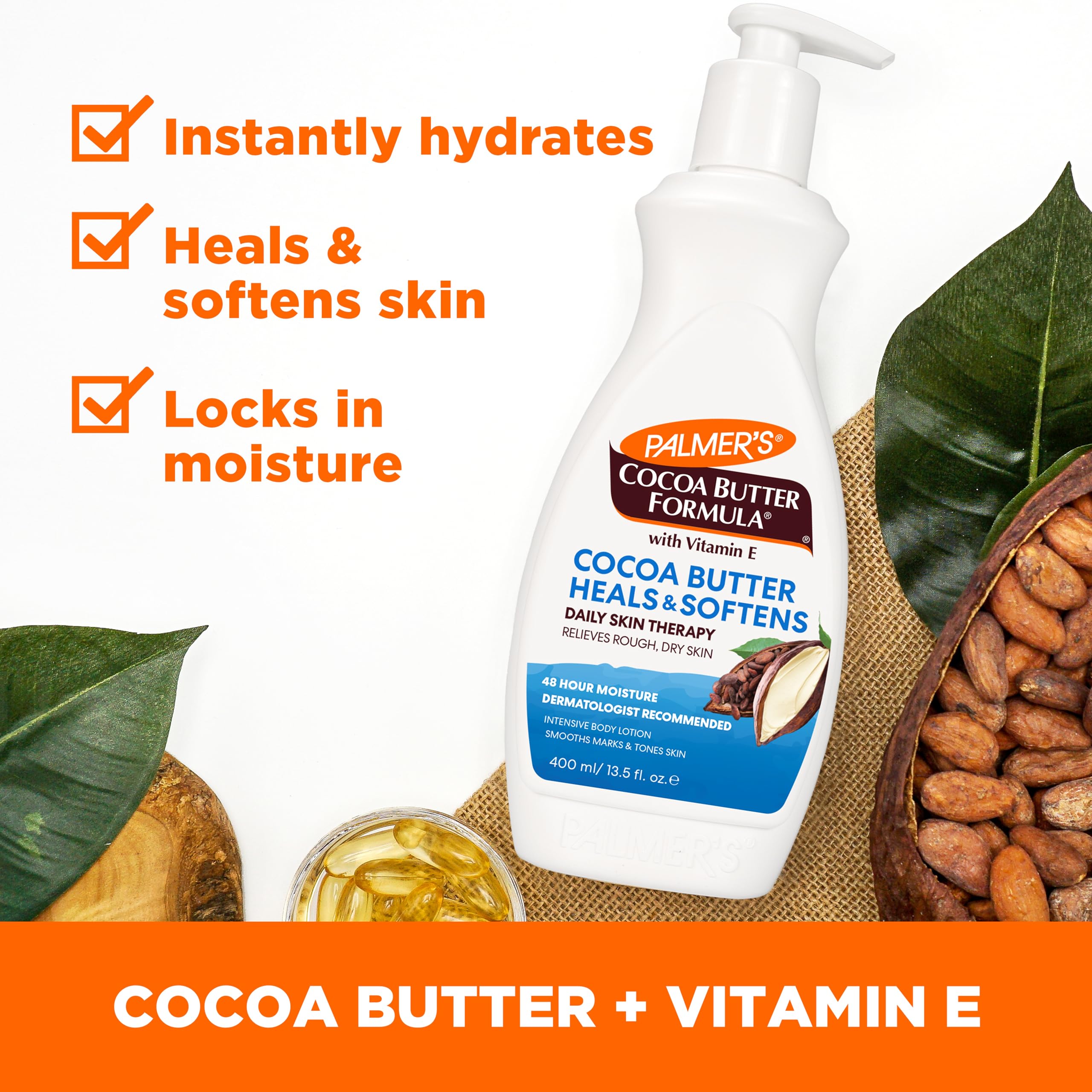 Palmer's Cocoa Butter 400ml lotion bottle packaging details