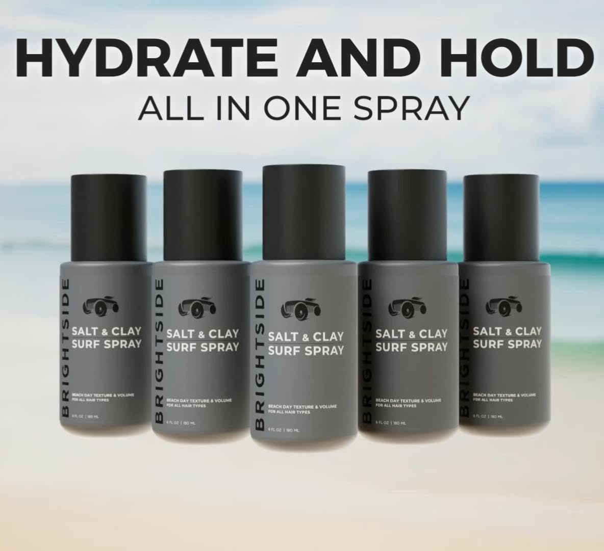 BRIGHTSIDE sea salt thickening spray bottle angle view highlighting the clean alcohol free formulation