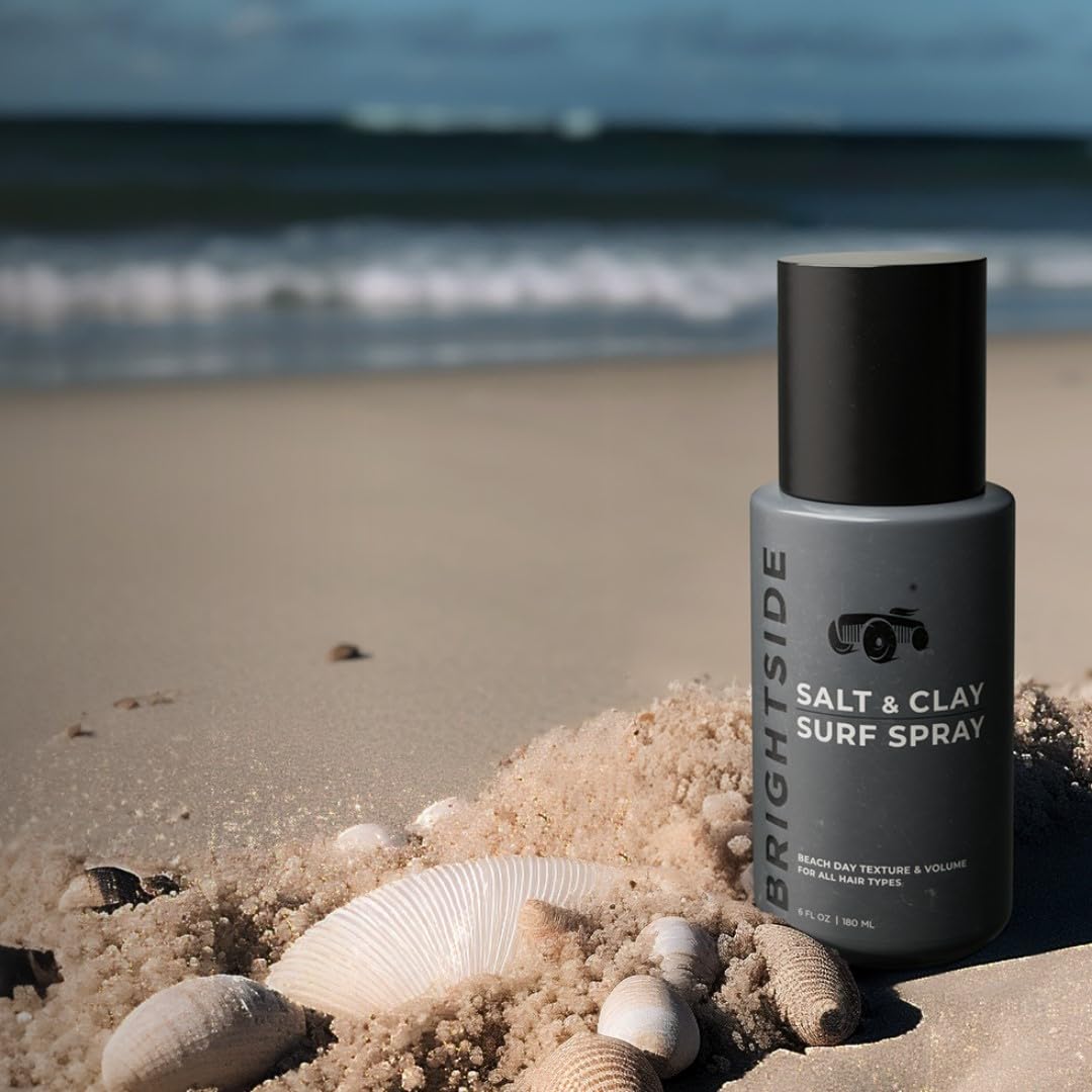 BRIGHTSIDE matte finish hair styling spray product bottle focusing on the kaolin and bentonite clay components