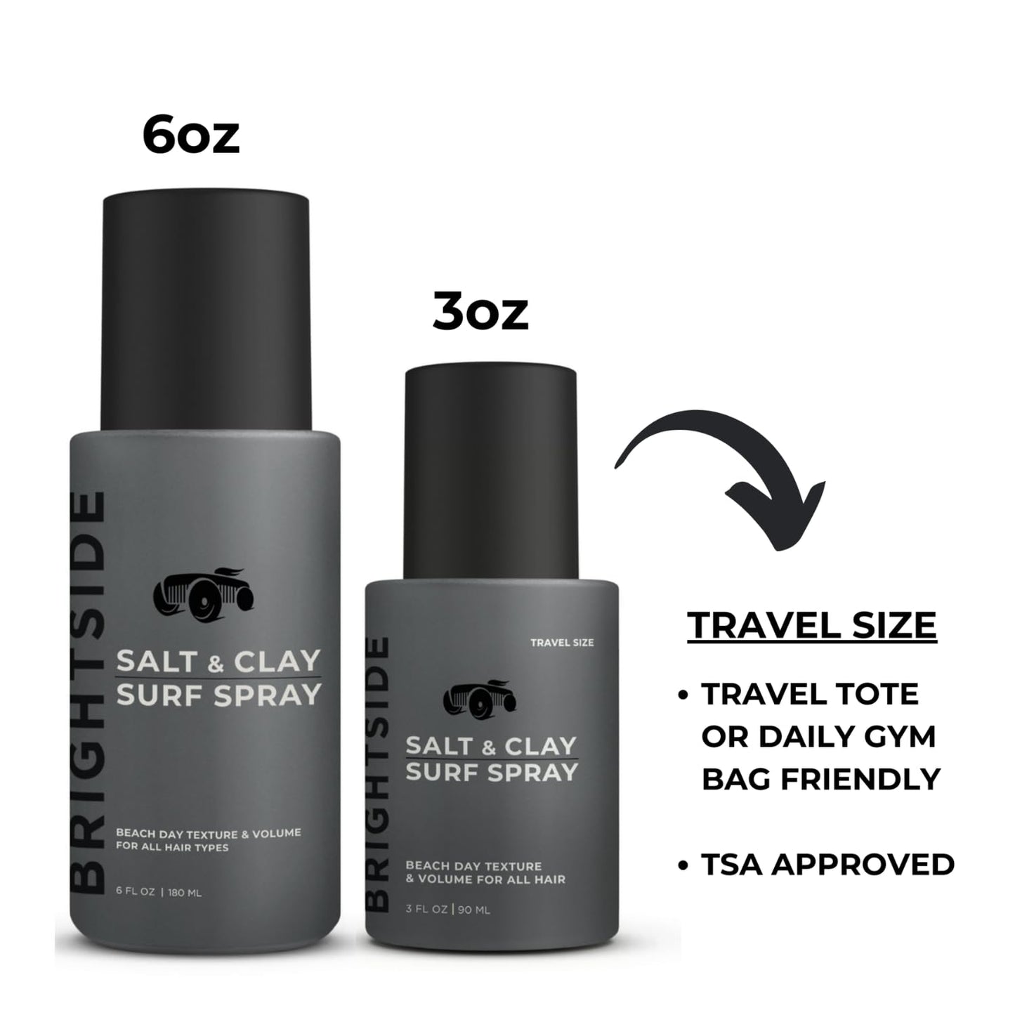 BRIGHTSIDE unisex volumizing hair mist container showing the nozzle and fluid ounces details