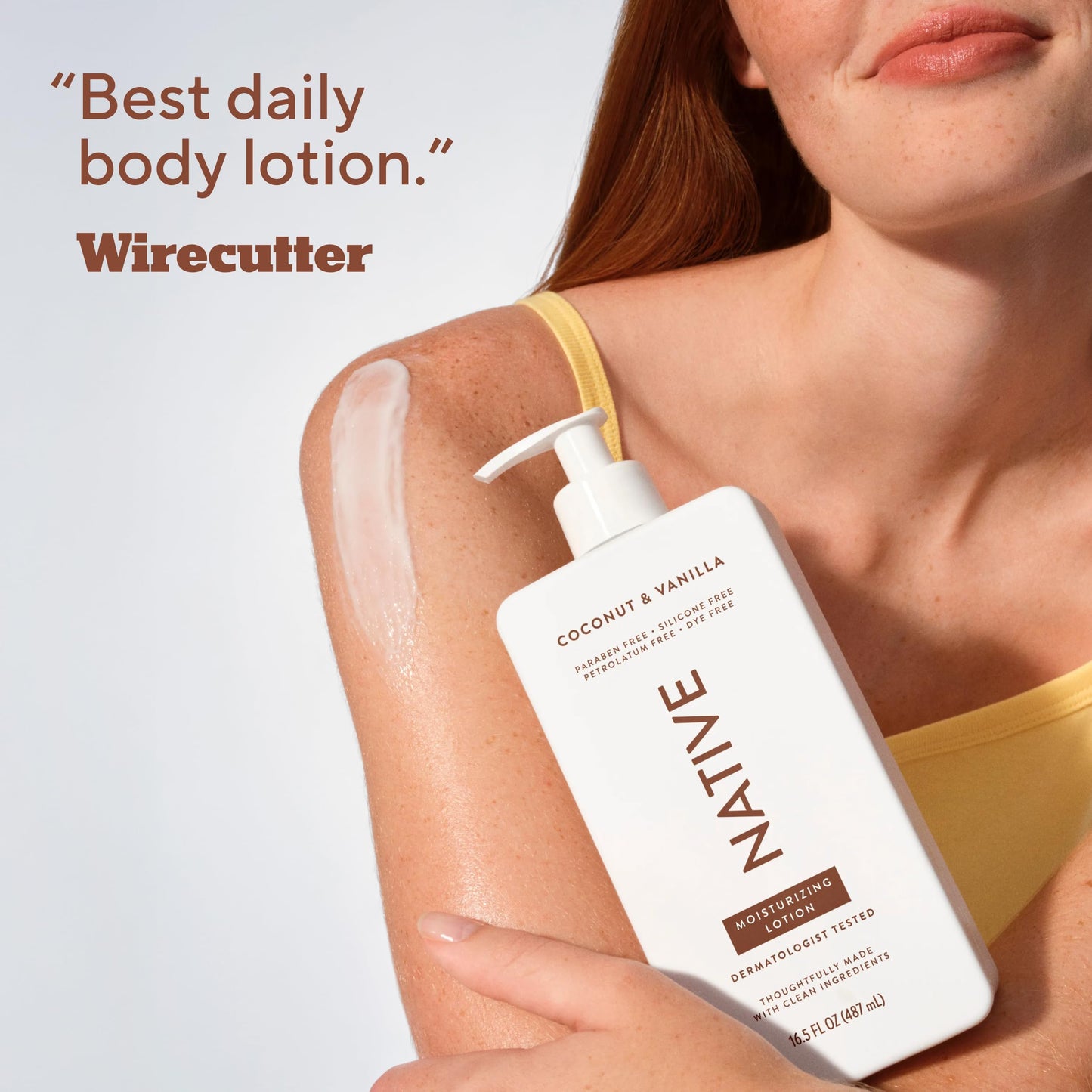 Native Body Lotion Coconut and Vanilla bottle on vanity