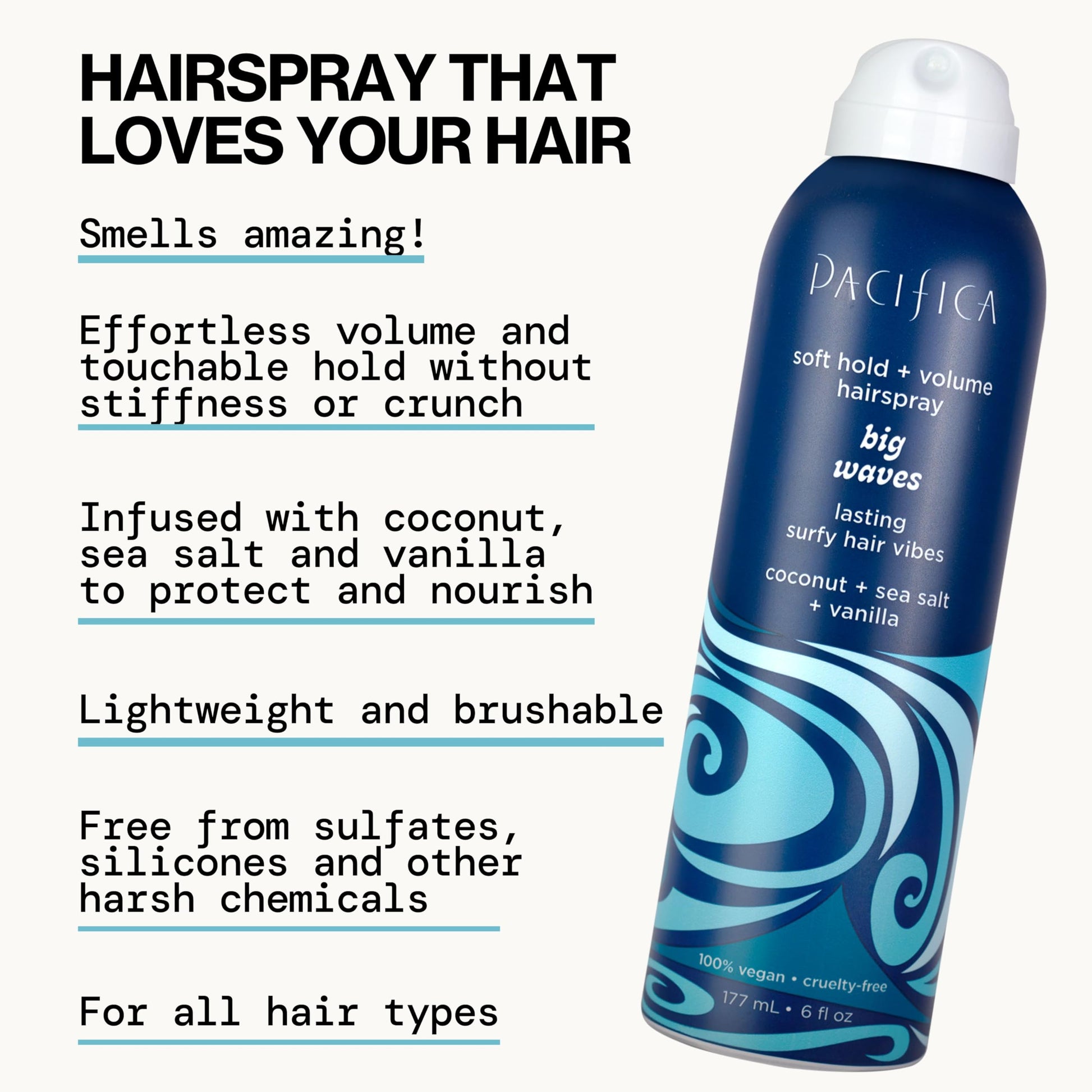 Pacifica Big Waves hairspray travel size packaging