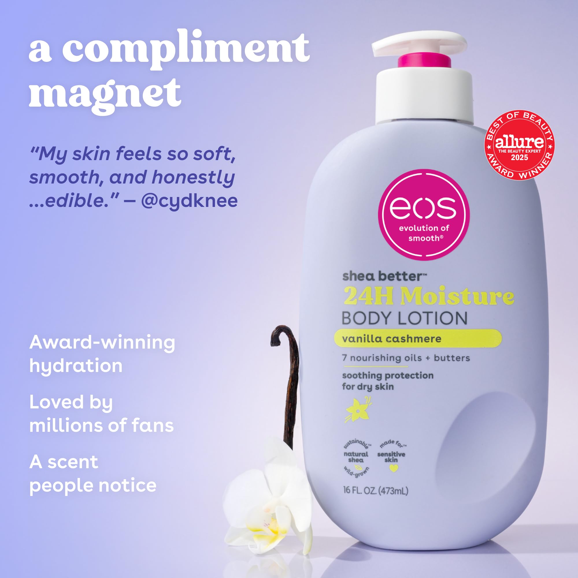 Back of Eos Vanilla Cashmere lotion tube showing ingredients