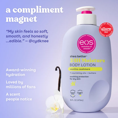 Back of Eos Vanilla Cashmere lotion tube showing ingredients