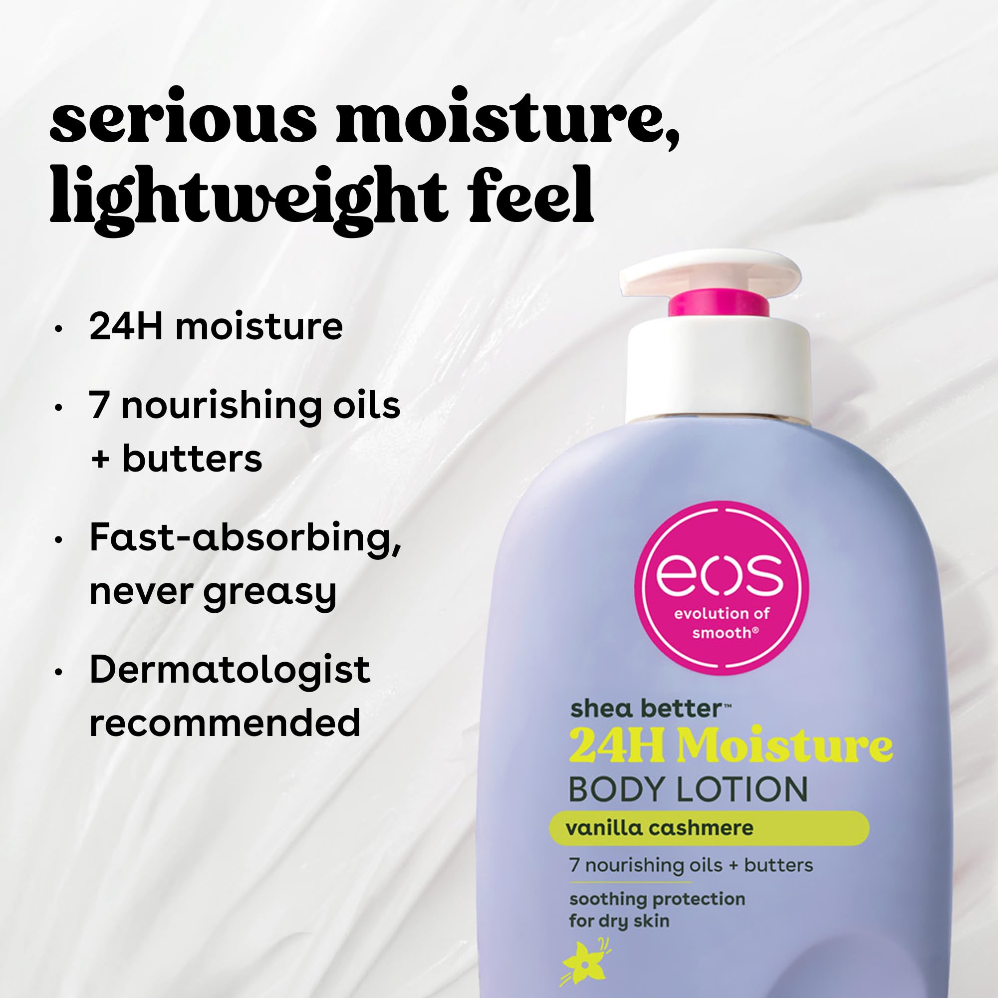 Eos travel size body lotion held in hand for scale