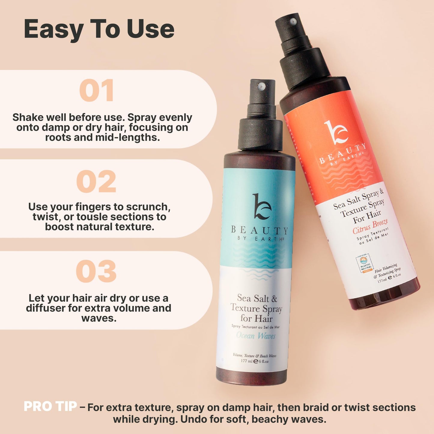 Travel size Beauty by Earth sea salt spray for beach hair