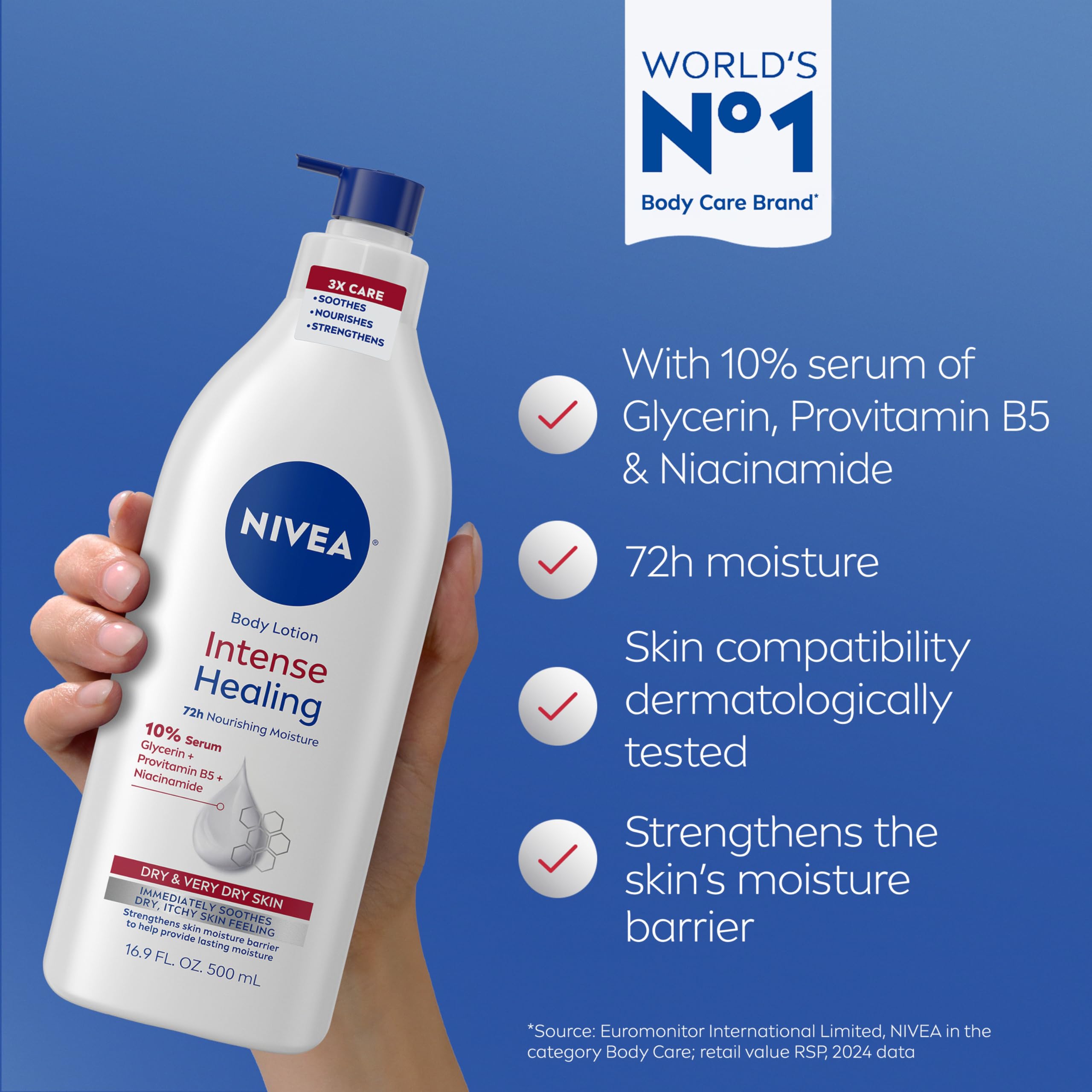Nivea Intense Healing lotion for very dry skin label closeup