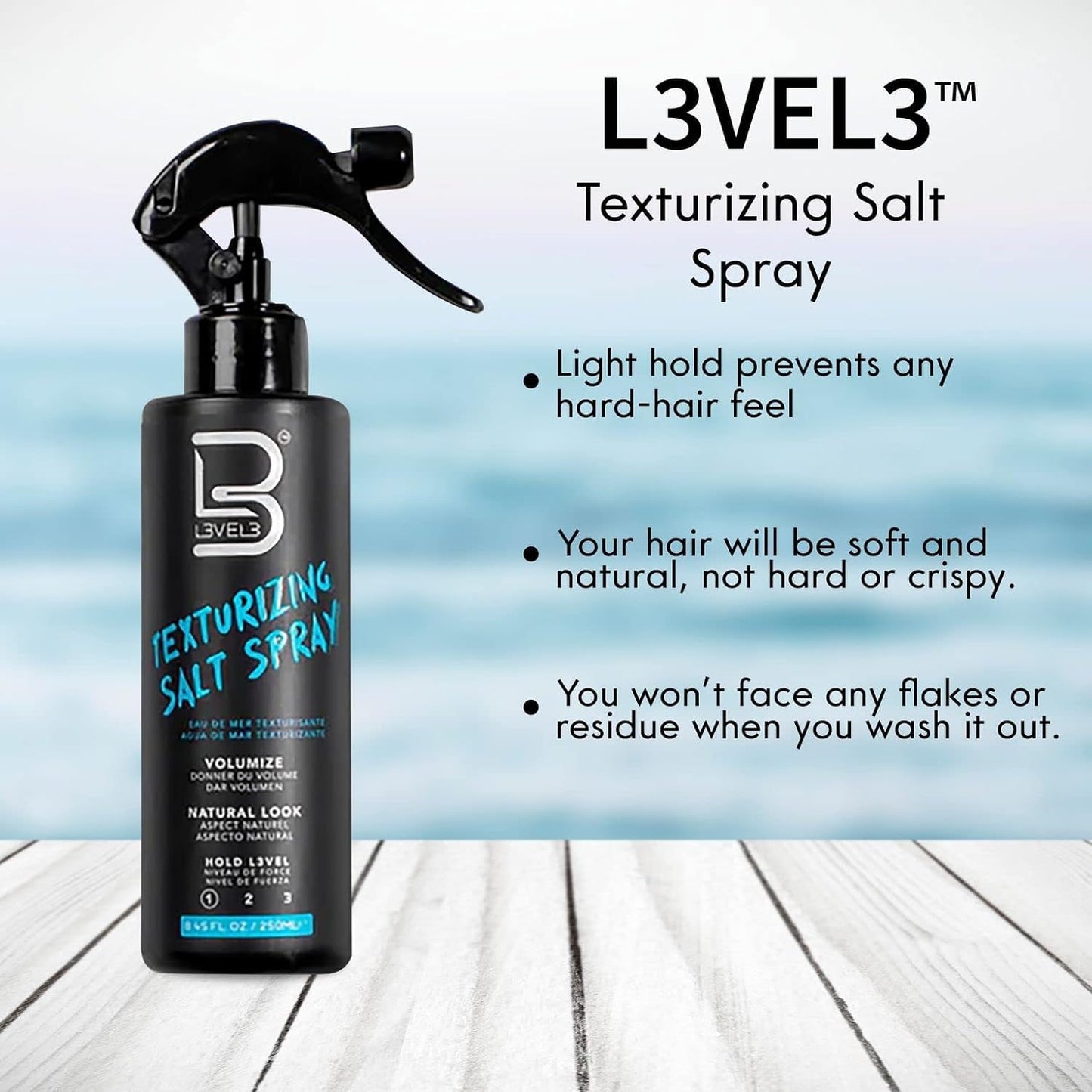 L3 Level 3 volume enhancing beach waves hair spray bottle