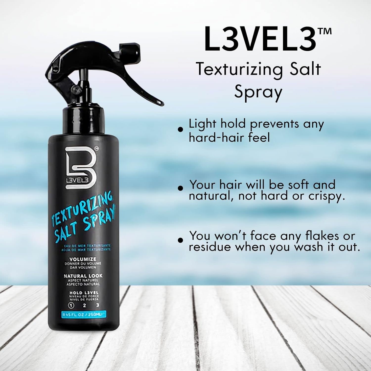 L3 Level 3 volume enhancing beach waves hair spray bottle