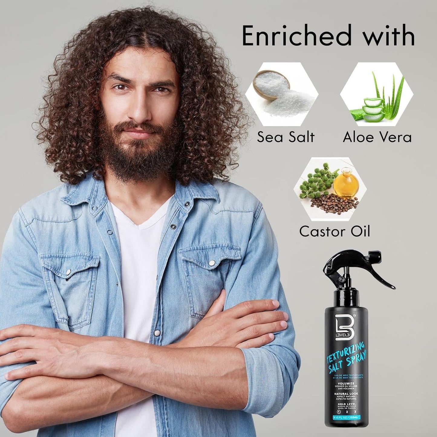 L3 Level 3 texturizing salt spray 8.45 fluid ounces packaging